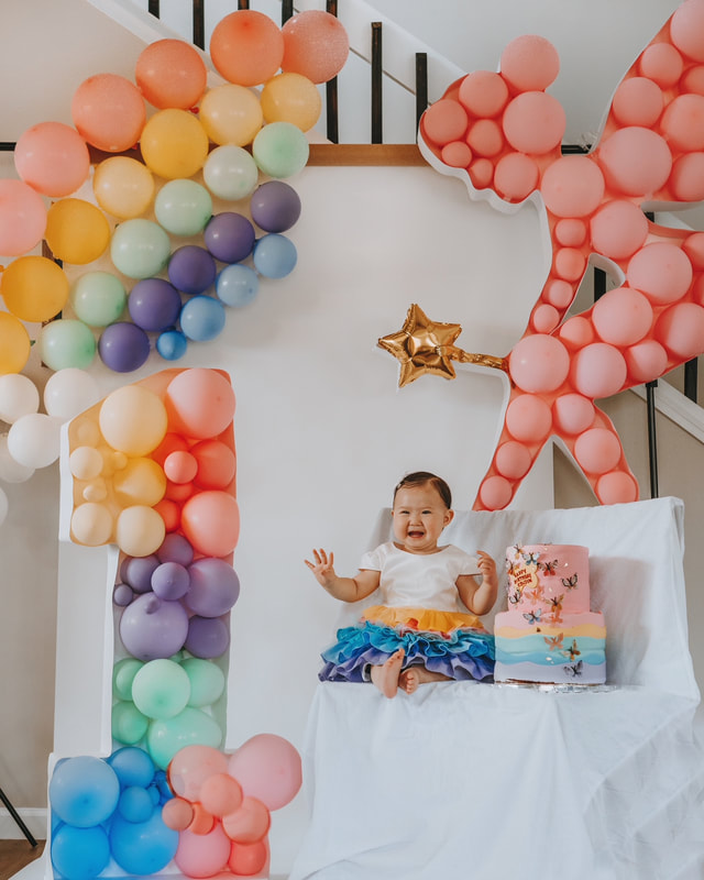 first birthday balloon mosaic party celebration baby girl nikoloon frame